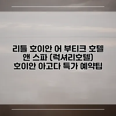 리틀 호이안 어 부티크 호텔 앤 스파 (럭셔리호텔) 호이안 아고다 특가 예약팁