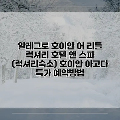 알레그로 호이안 어 리틀 럭셔리 호텔 앤 스파 (럭셔리숙소) 호이안 아고다 특가 예약방법